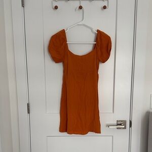 Twik Women's Puff Sleeve / off the shoulder Square Neck Mini Dress - Orange